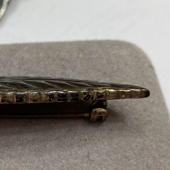 Vintage Dainty Sterling Silver Leaf Feather, Inlaid Abalone Shell Brooch Pin - Picture 4 of 6